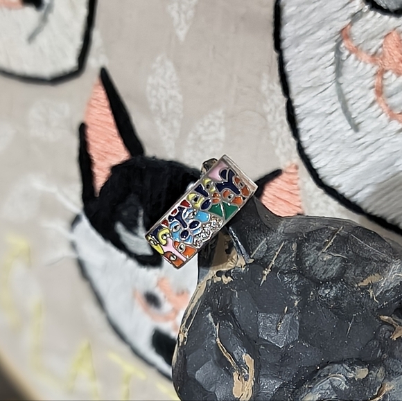 Abstract design zircon and enamel cat ring 6 7 8 9 10 - Picture 8 of 10